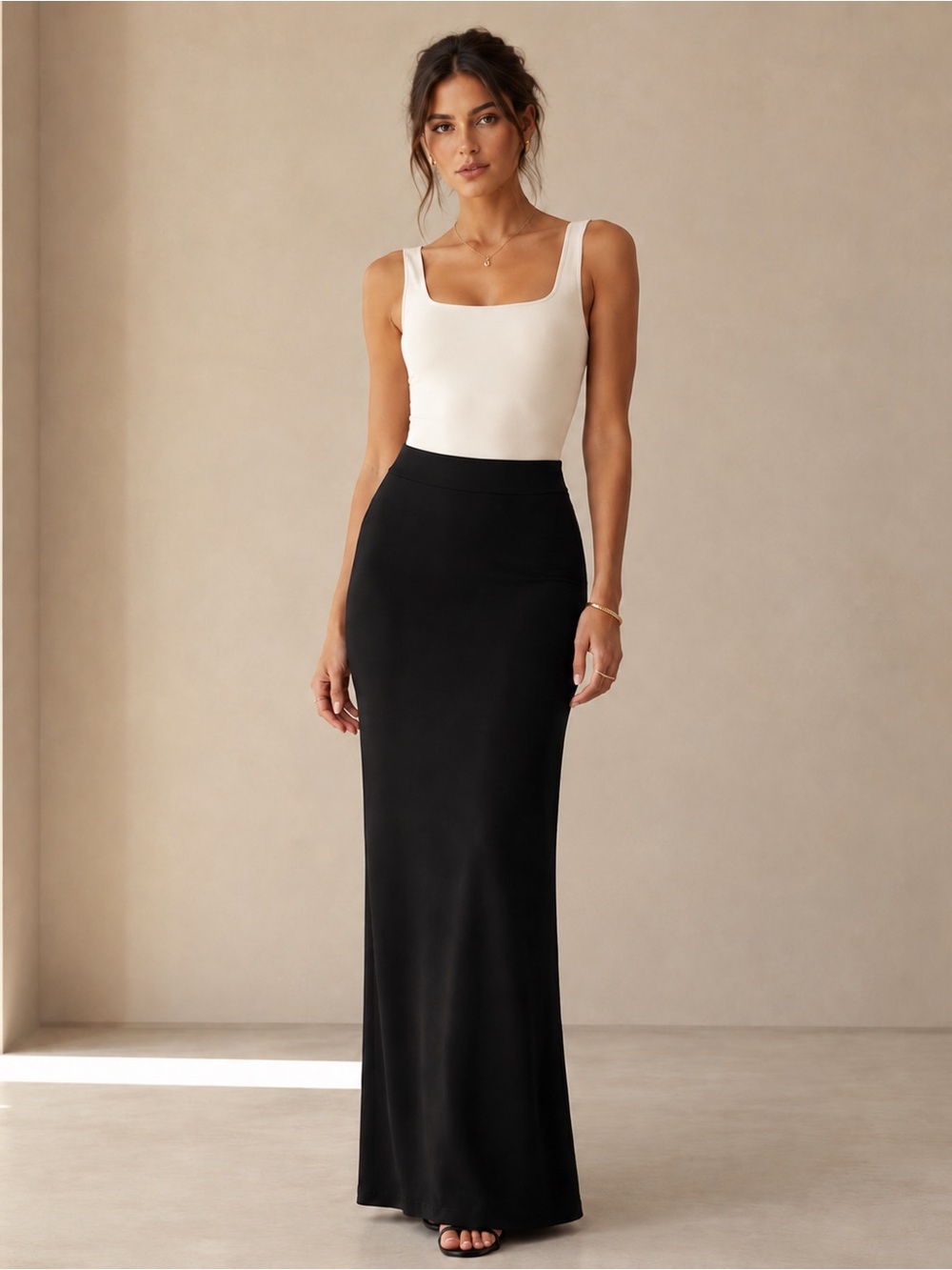 Naked Wardrobe Smooth Flare Maxi Skirt Black